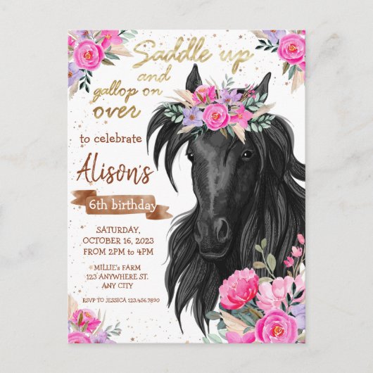 Paardrijden Verjaardagsuitnodiging Briefkaart (Voorkant)