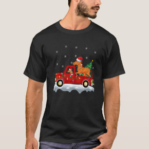 Paardrijdende Rode Truck Kerstboom Lichtjes Paard T-shirt