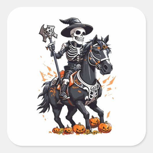 Paardrijder van skeletpaard vierkante sticker (Voorkant)