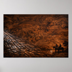 Paardrijders silhouet zonsondergang poster