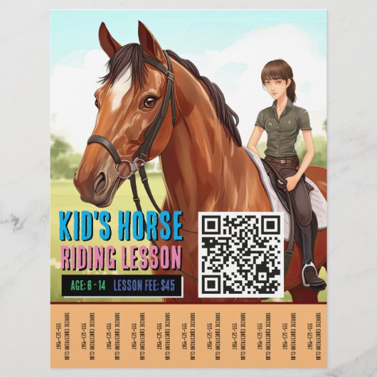 Paardrijles Flyer van kinderen met QR-code (Voorkant)
