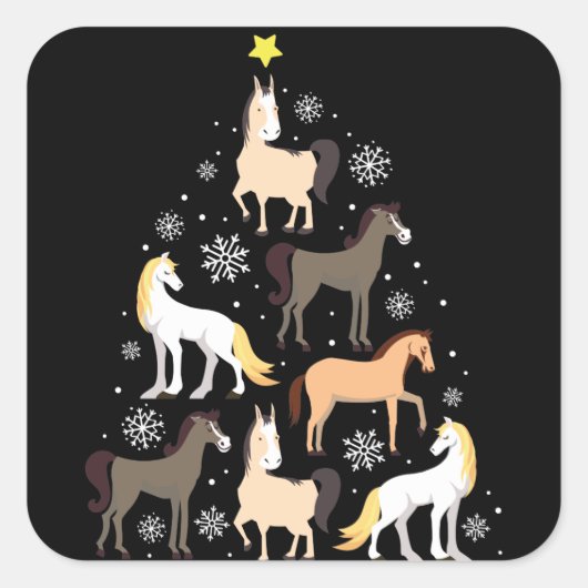 Paardse kerstboom Cute Equestrian Gift Vierkante Sticker (Voorkant)