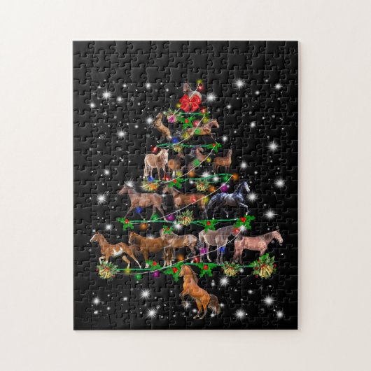 Paardse kerstboom met vlieglicht legpuzzel (Verticaal)