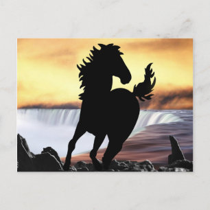 Paardsilhouet en waterval briefkaart