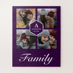 Paars 4 foto's familie foto collage naam legpuzzel