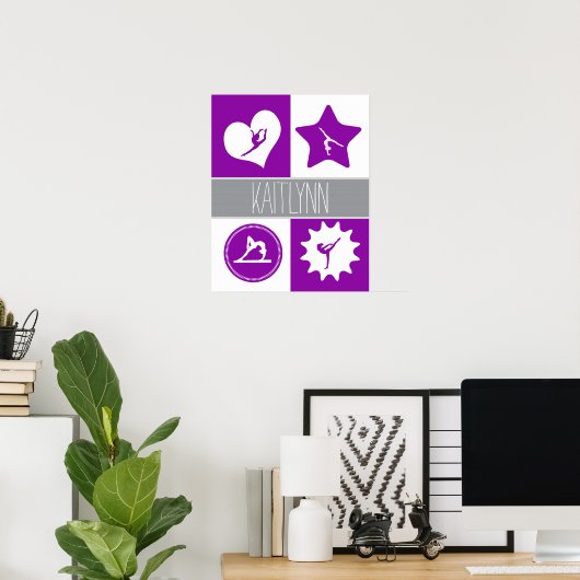 Paars 4 Squares Gymnastiek met monogram Poster (Thuiskantoor)