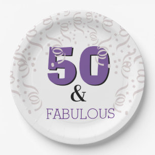 Paars 50 Fabulous Fijne 50ste verjaardag Papieren Bordje