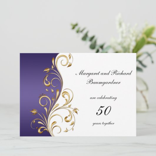Paars 50e bruiloft Jubileum Kaart (Staand voorkant)