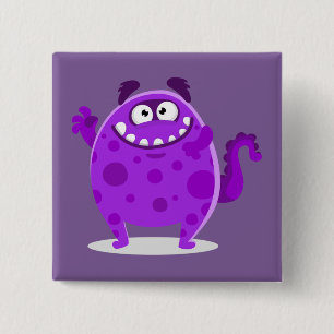 Paars Aardig Monster Vierkante Button 5,1 Cm
