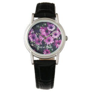 Paars-Afrikaanse Daisy Flowers gepersonaliseerd Horloge