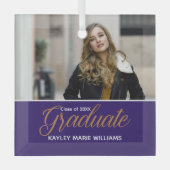 Paars Afstuderen Foto met Afstuderen Kerstmis Glas Ornament (Voorkant)