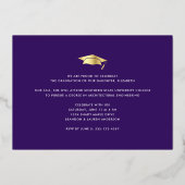 Paars afstuderen foto vetgedrukt modern pet echt g folie uitnodiging (Achterkant)