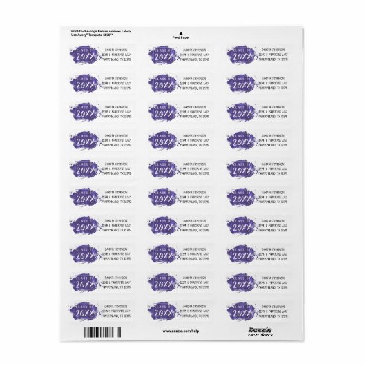 Paars Afstuderen | Modern Paint Afstudeerder Adres Etiket (Full Sheet)