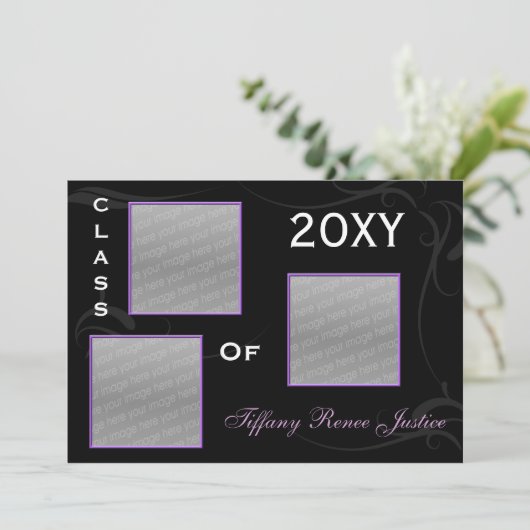 paars Afstuderen multi-fotouitnodiging Kaart (Staand voorkant)