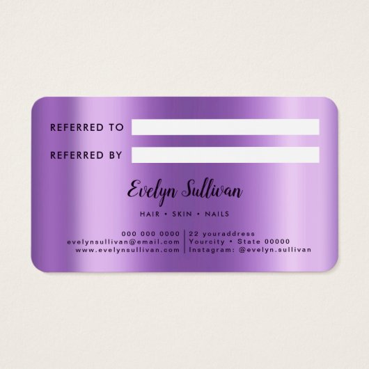 paars-agate faux-folie verwijzingskaart visitekaartje (Achterkant)