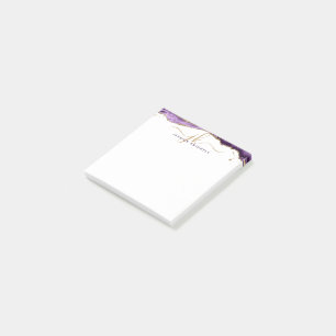 Paars-Agate Geode Gold Glitter-script monogram Post-it® Notes