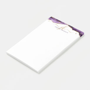 Paars-Agate Geode Gold Glitter-script monogram Post-it® Notes
