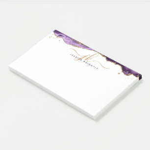 Paars-Agate Geode Gold Glitter-script monogram Post-it® Notes