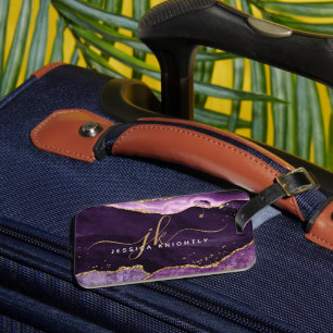 Paars-Agate Geode Gold-monogram Bagagelabel