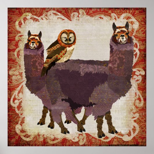 Paars Alpacas Amber Owl Art Poster (Voorkant)