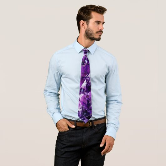 Paars Amethyst Crystal Geode Gemstone Necktie Stro Stropdas (In situ)