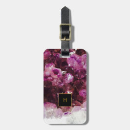 Paars amethyst goud, monogrammen elegant bagagelabel
