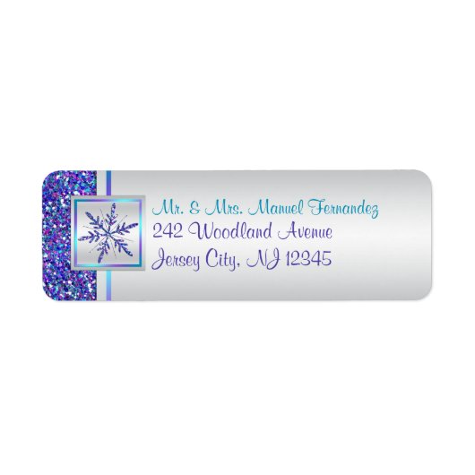 Paars Aqua Glitter Snowflake Return Address Label (Voorkant)