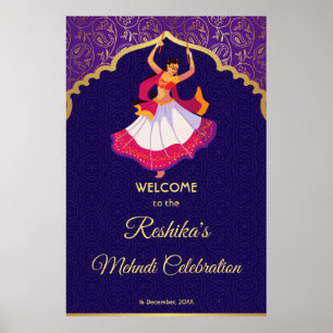 Paars-Aziatische Arabische gouden grens Mehndi Poster