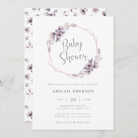 Paars Baby shower Kaart (Voorkant / Achterkant)