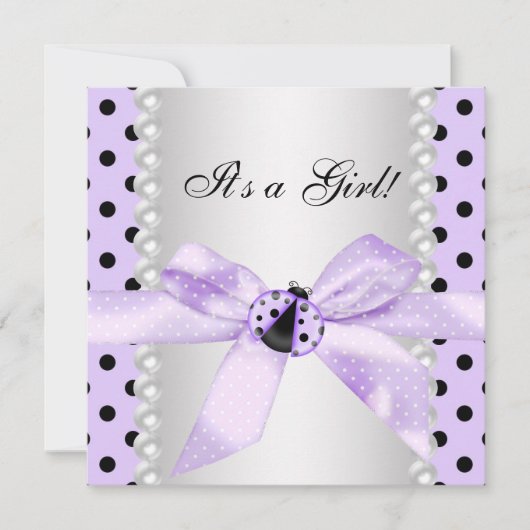 Paars Baby shower Ladybug Kaart (Voorkant)