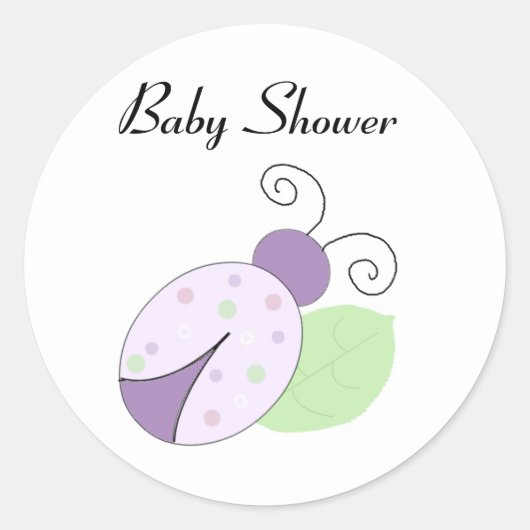 Paars Baby shower Ladybug Ronde Sticker (Voorkant)