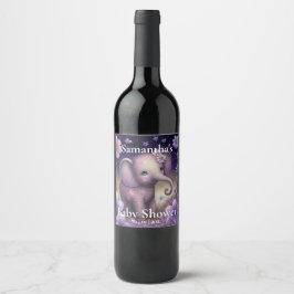 Paars Baby shower met zoete olifant Wijnlabel Wijn Etiket