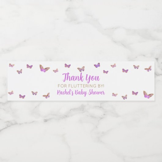 Paars Baby shower van Butterfly Waterfles Etiket (Enkel label)