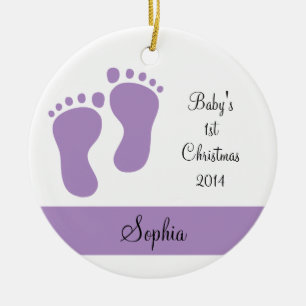 Paars Baby's eerste Kerstmis Keramisch Ornament