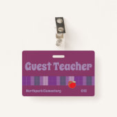 Paars badge voor gastdocent k-12 school (Voorkant met clip)