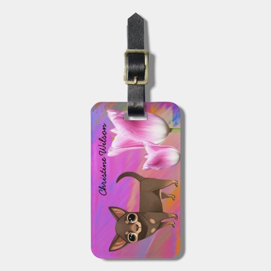 Paars Bagagelabel Chihuahua (Voorkant verticaal)