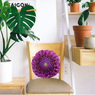 Paars Ball Dahlia Floral Rond Kussen