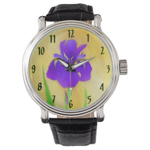 Paars Bearded Iris Schilderij - Originele Bloem Ku Horloge