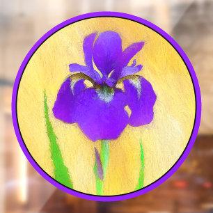 Paars Bearded Iris Schilderij - Originele Bloem Ku Raamsticker