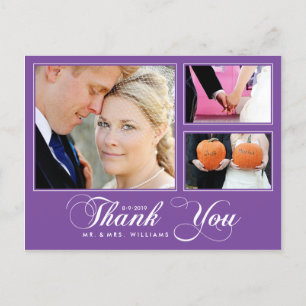 Paars bedankt jullie bruiloft 3 Foto modern Briefk Briefkaart