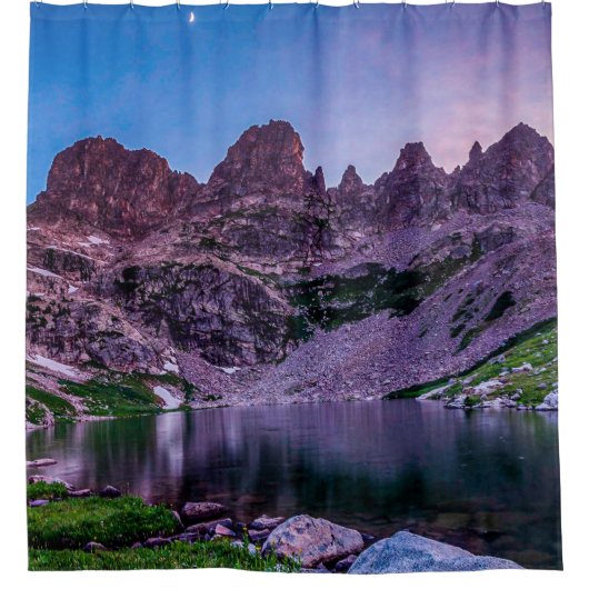 Paars bergmeer / zonsondergang douchegordijn (Voorkant)