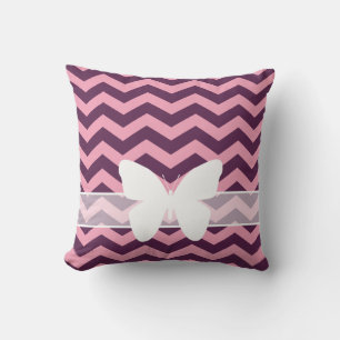 Paars Bevroren Orchid Chevrons met vlinder Kussen