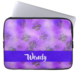 Paars bijen laptop sleeve