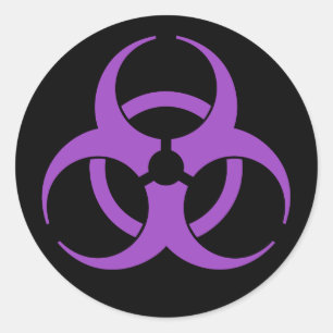 Paars biogevaarsymbool ronde sticker