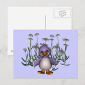Paars Bird Daisy Flowers Cute Briefkaart (Voorkant / Achterkant)
