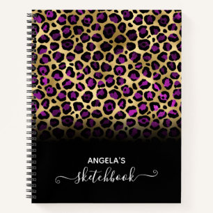Paars Black en Gold Glam Leopard Ombre Sketch Notitieboek