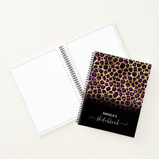 Paars Black en Gold Glam Leopard Ombre Sketch Notitieboek (Binnen)