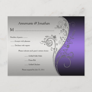  Paars Black en Silver Floral RSVP Kaartje