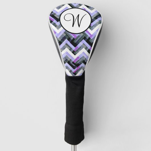 Paars Black White Chevron Textured Monogram Golfheadcover (Voorkant)