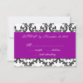 Paars Black White Damask Wedding RSVP (Achterkant)